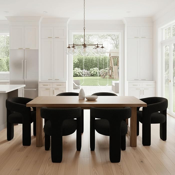 Black Sherpa Barrel Dining Chairs Set of 6, Modern Comfy Upholstered Fluffy Accent Dining Room Ch... | Amazon (US)