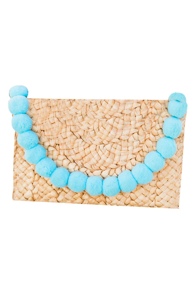 Pom Pomp and Circumstance Blue Pom Straw Clutch FINAL SALE | Pink Lily