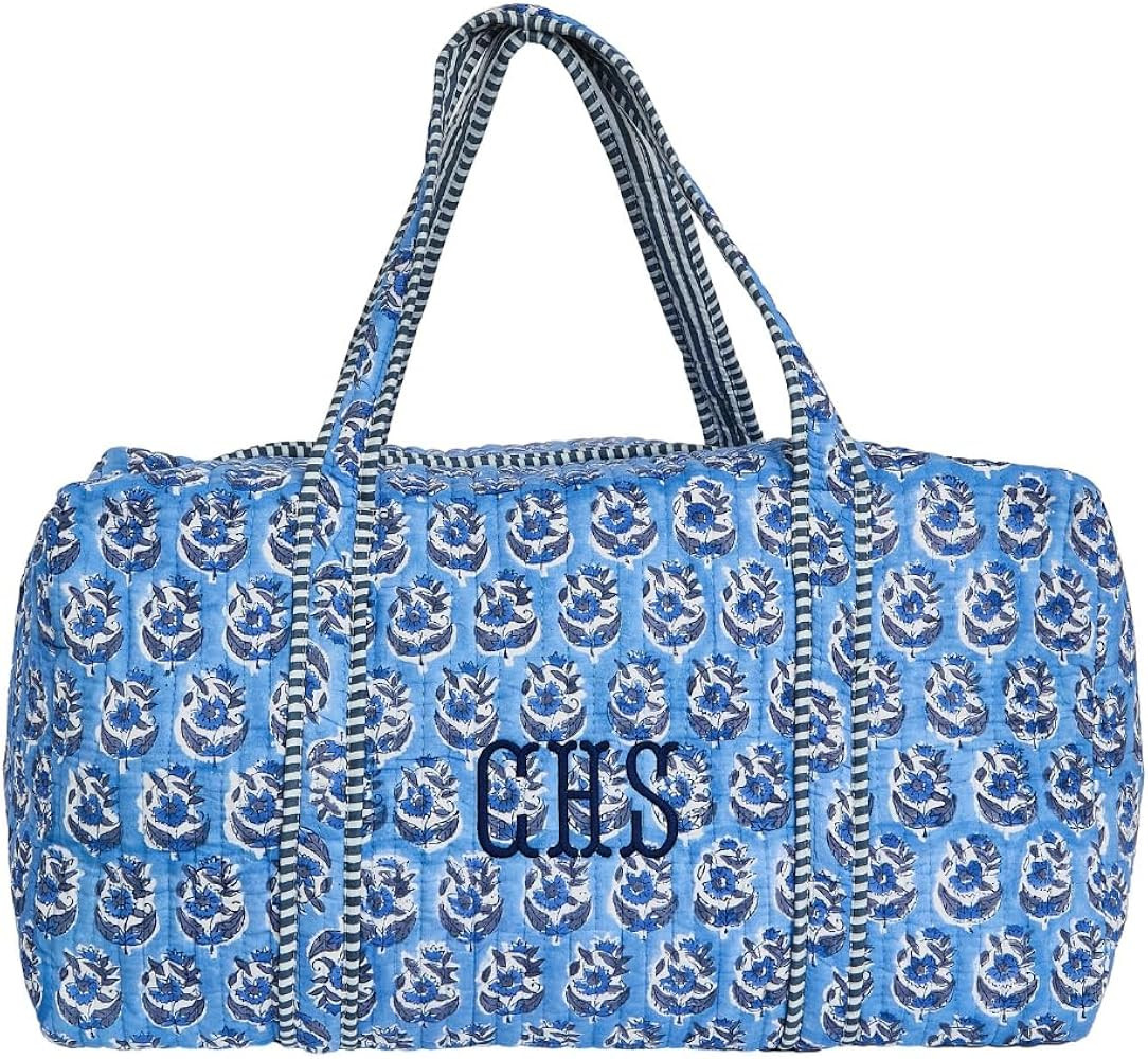 Monogrammed Quilted Duffel Bag for Women Personalized Cotton Travel Bag Floral Weekender Overnigh... | Amazon (US)