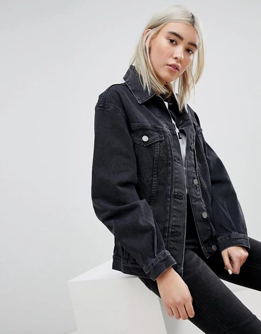 ASOS DESIGN denim girlfriend jacket in washed black | ASOS UK