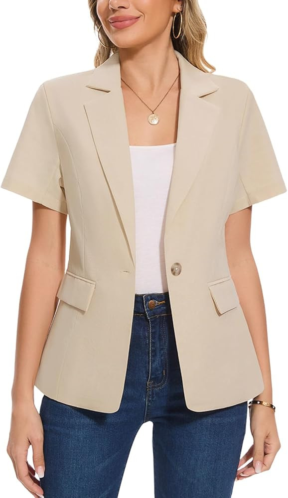 MINTLIMIT Women's Cotton Linen Blazer Jacket Short Sleeve Summer Casual Lightweight Button Lapel ... | Amazon (US)