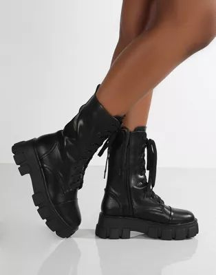 Public Desire Intention chunky lace up boots with removeable pouch in black | ASOS | ASOS (Global)