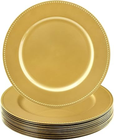 Okllen 12 Pack Plastic Gold Charger Plates, 13" Round Beaded Charger Plates Decorative Dinner Cha... | Amazon (US)