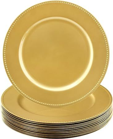 Okllen 12 Pack Plastic Gold Charger Plates, 13" Round Beaded Charger Plates Decorative Dinner Cha... | Amazon (US)