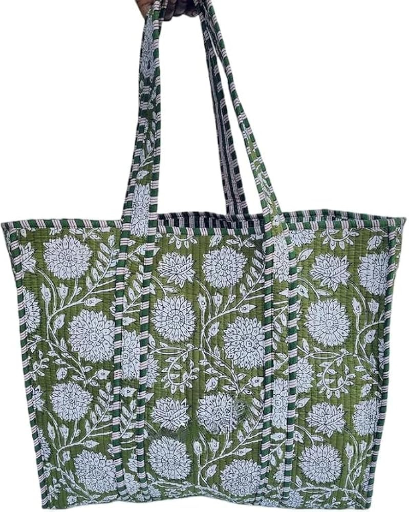 Floral Cotton Tiger Block Print Tote Bag, Indian Handmade Shopping Shoulder Beach Bag, Unisex Mar... | Amazon (US)
