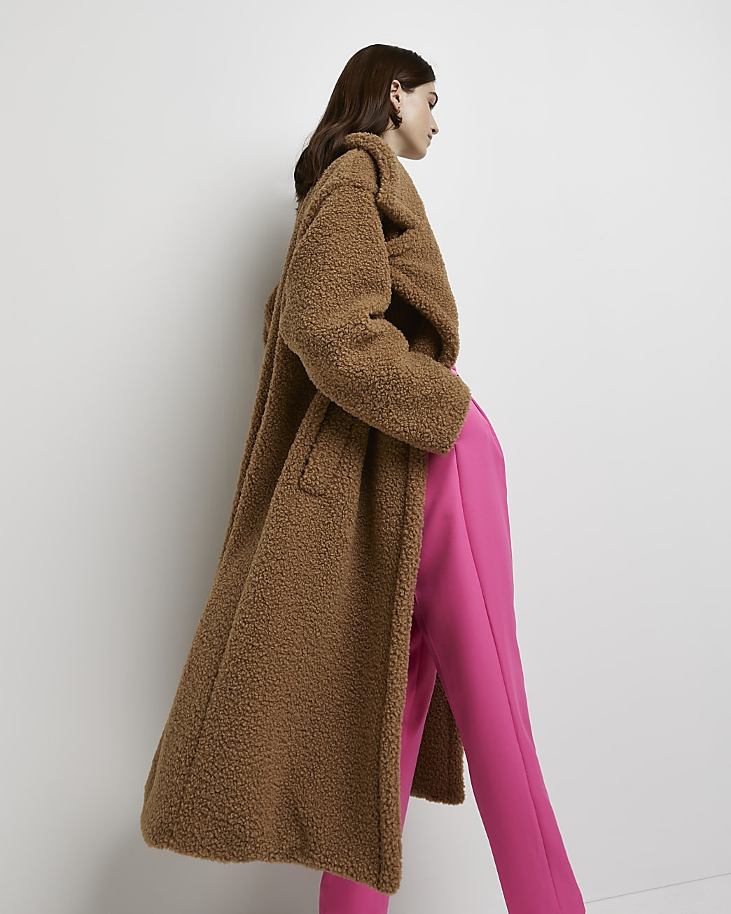 Brown borg oversized coat | River Island (UK & IE)
