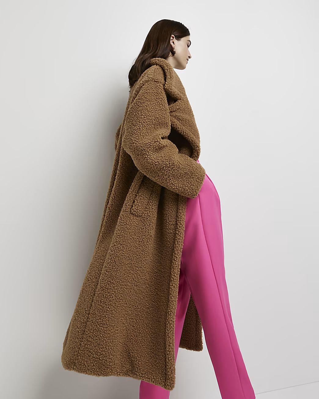 Brown borg oversized coat | River Island (UK & IE)