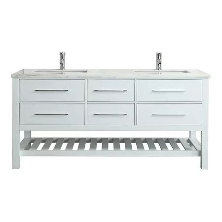 Eviva Natalie F. 60"" White Bathroom Vanity with White Carrera Marble Counter-top & Double Porcelain | Walmart (US)
