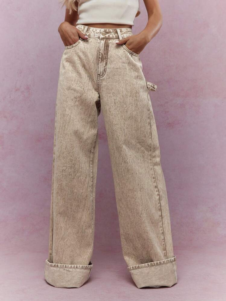 MISSGUIDED Washed Folded Hem Straight Leg Jeans | SHEIN