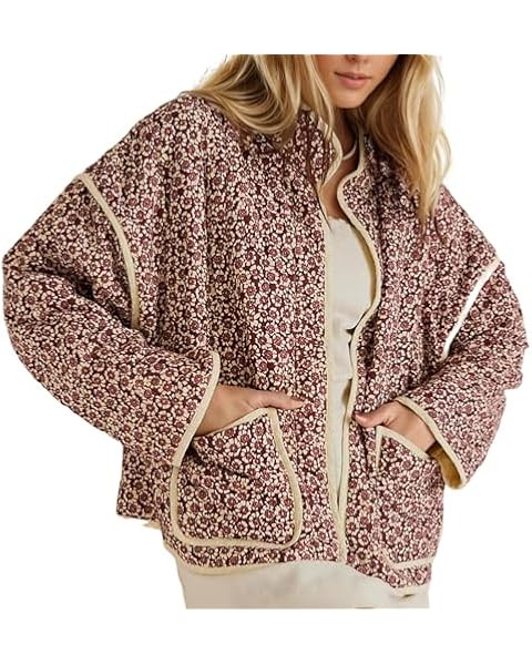 Omoone Women's Cropped Quilted Jacket Floral Printed LightWeight Padded Puffer Cardigan Coat Outw... | Amazon (US)