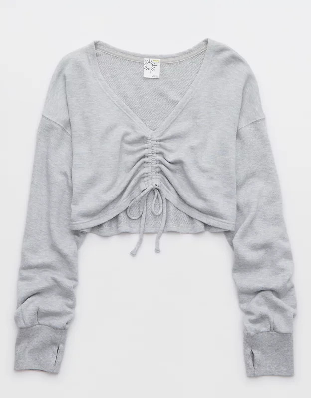 OFFLINE By Aerie Stretch Flex Terry Cinched Front Crewneck | American Eagle Outfitters (US & CA)