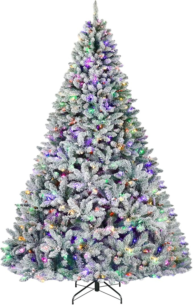 Hykolity 7.5 ft Prelit Snow Flocked Christmas Tree, Artificial Christmas Tree with Pine Cones and... | Amazon (US)