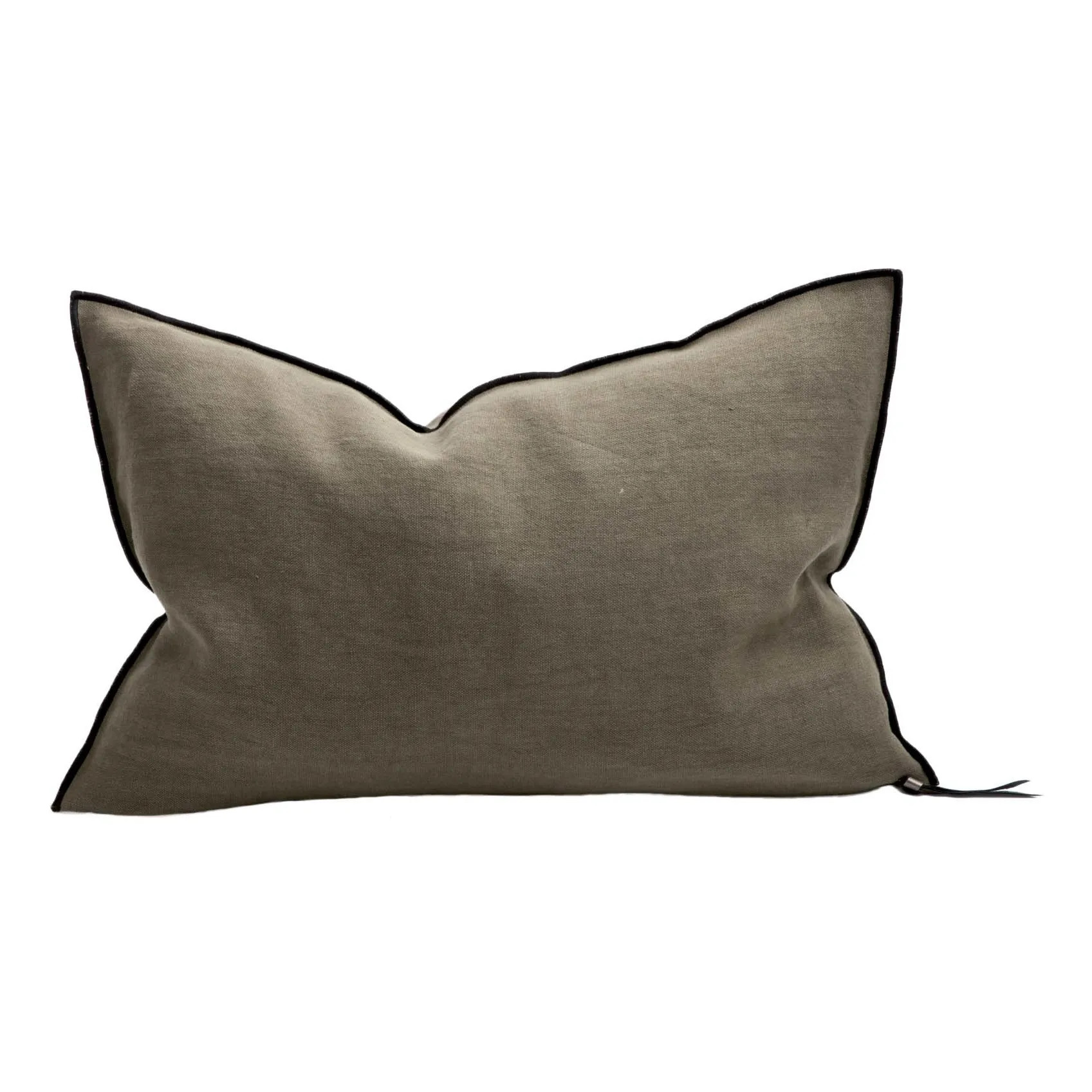 Coussin Vice Versa Black Line en lin stone washed | Vert kaki | Smallable