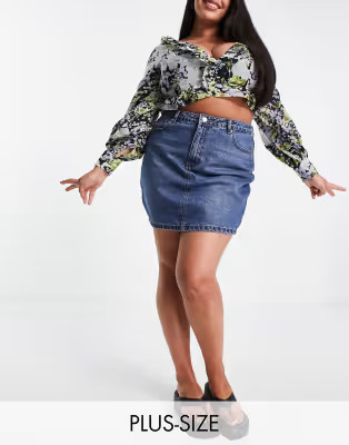 DTT Plus Gabby high waist denim skirt in mid blue  | ASOS | ASOS (Global)
