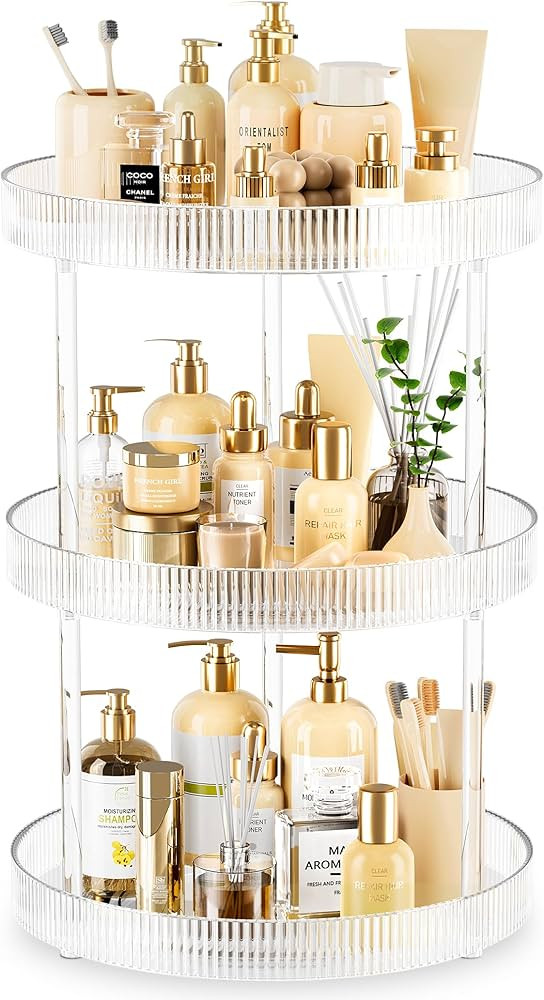 360° Clear Rotating Storage Tray, 3 Tier Lazy Susan Bathroom Countertop Organizer, Cosmetics and... | Amazon (US)