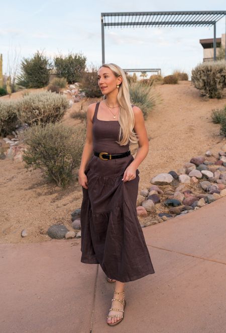 Dressing up to match the desert ✨🏜️ It's all about linen when I travel to warmer destinations and this dress is so chic, adjustable and comfortable! I love pairing this belt with her for a little quiet luxury 🤍 

#LTKstyletip #LTKMostLoved #LTKtravel
