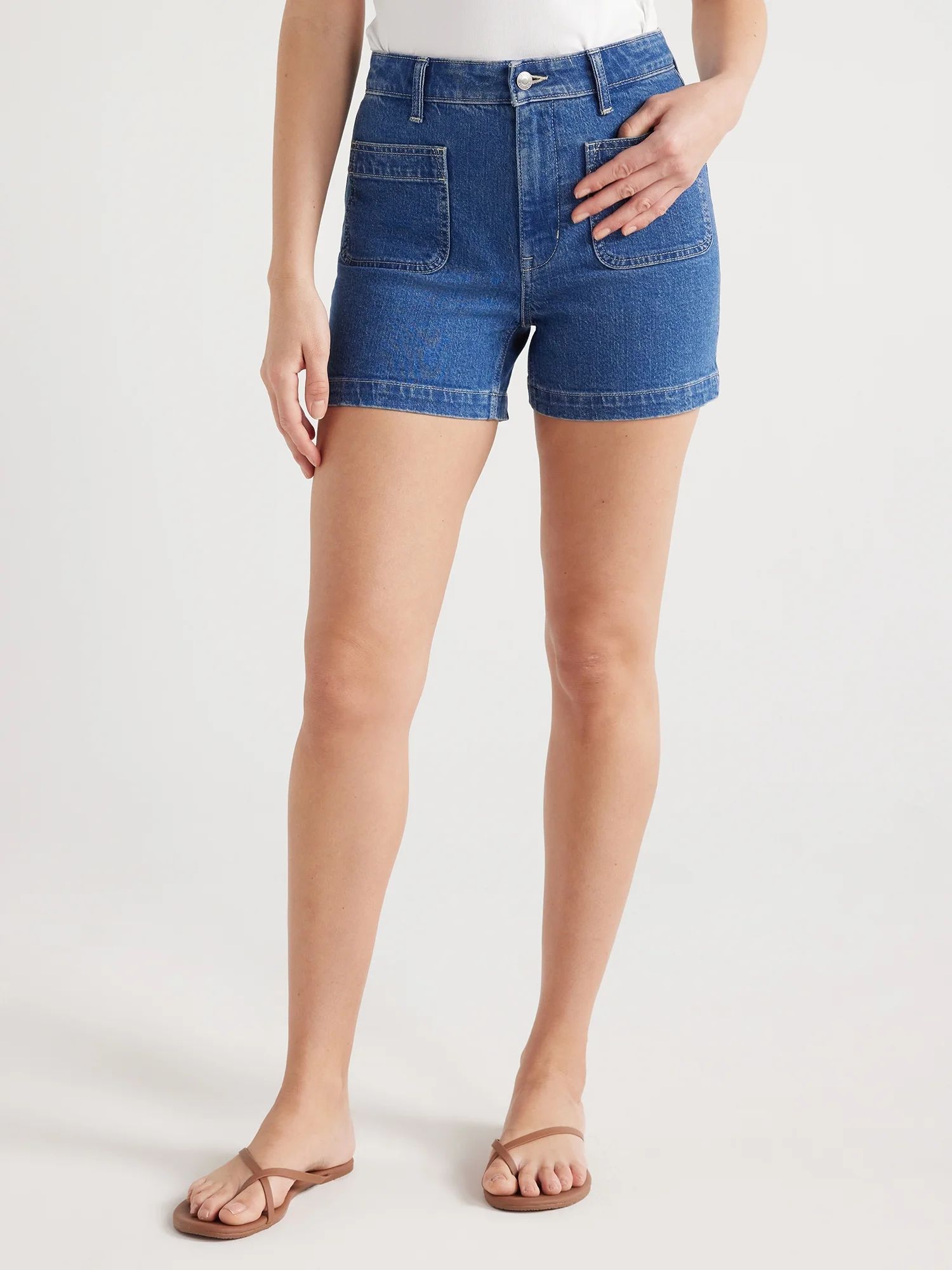 Free Assembly Women’s Patch Pocket Denim Shorts, 4” Inseam, Sizes 0-20 | Walmart (US)