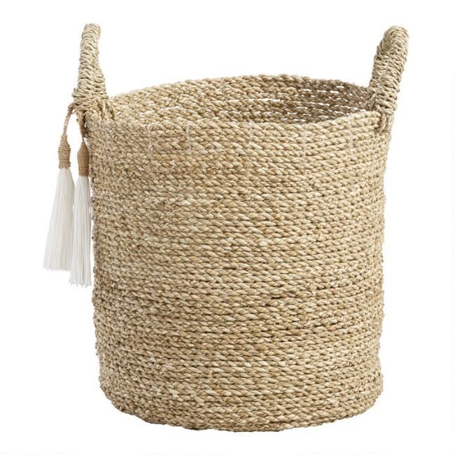 Small Seagrass Delilah Tote Basket with Tassels | World Market