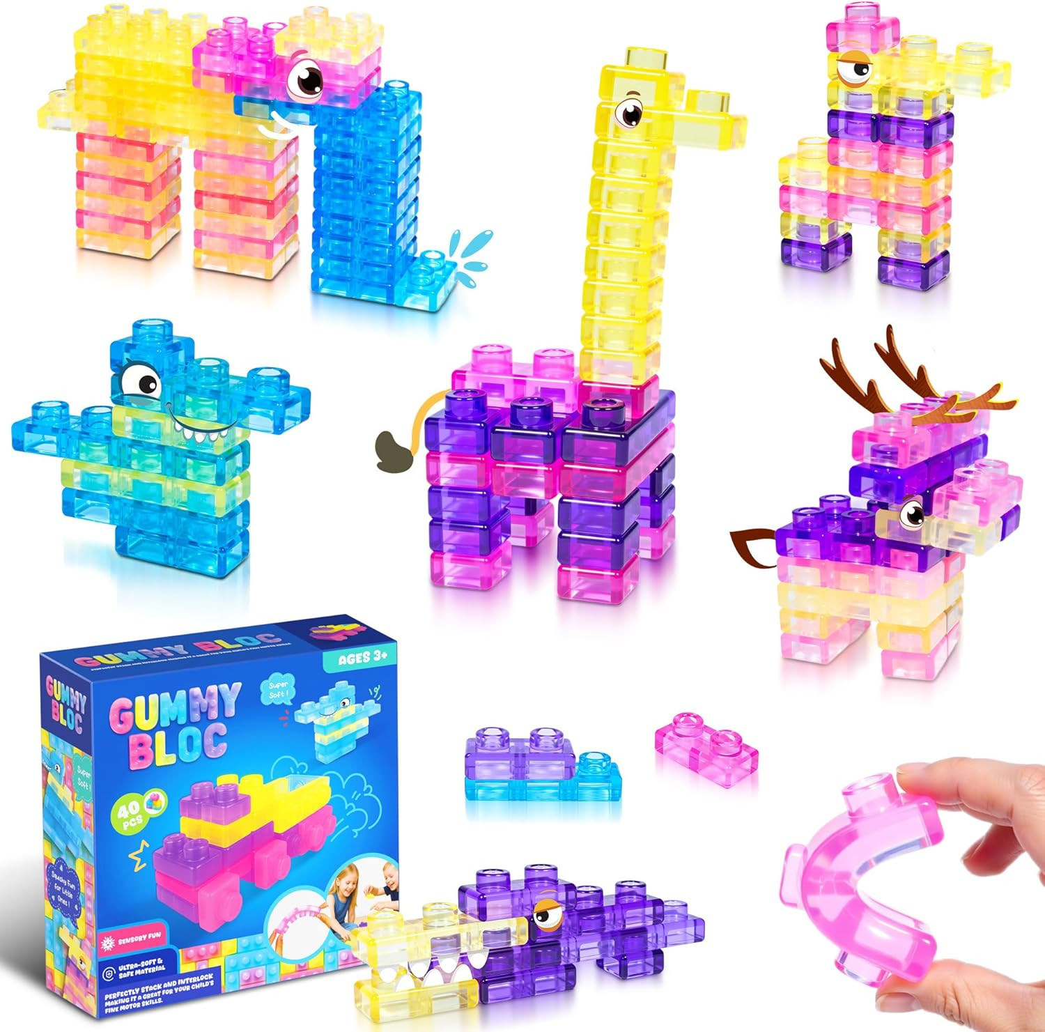 40 PCS Sensory Soft Building Blocks for Toddlers, Montessori Squishy Stacking Toy Set for Kids, S... | Amazon (US)