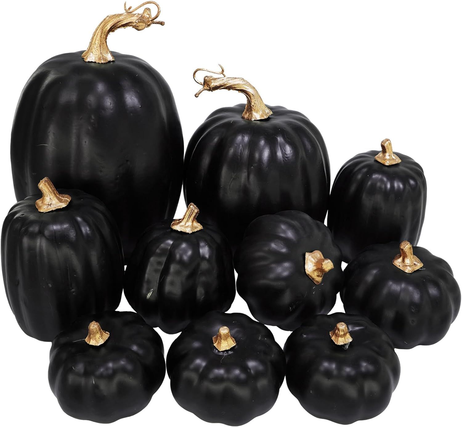 Winlyn 10 Pcs Assorted Artificial Black Pumpkins Decorative Halloween Pumpkins Black Faux Pumpkin... | Amazon (US)