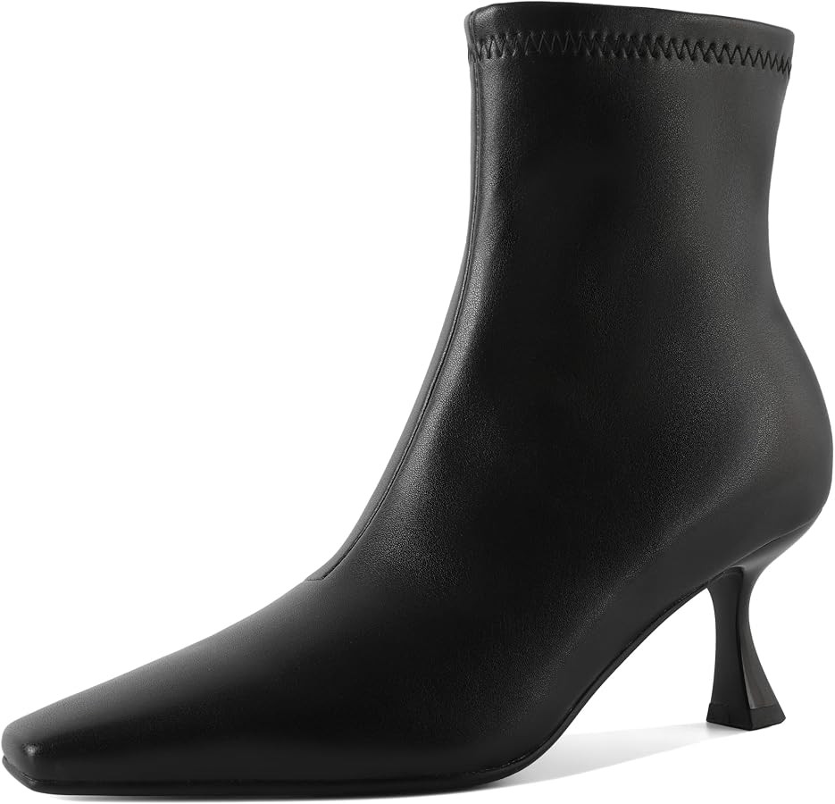 Zamikoo Ankle Boots for Women Low Heel Square Pointed Toe Stretch Kitten Heels Short Booties Side... | Amazon (US)