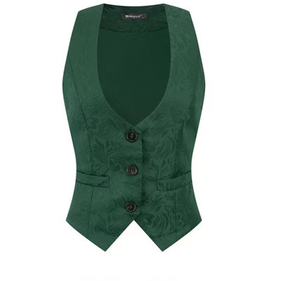 INSPIRE CHIC Women's Vintage Waistcoat Button Up Steampunk Jacquard Sleeveless Suit Vest X-Large Dark Green | Target