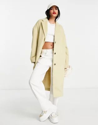 Topshop smart long coat in sage | ASOS (Global)