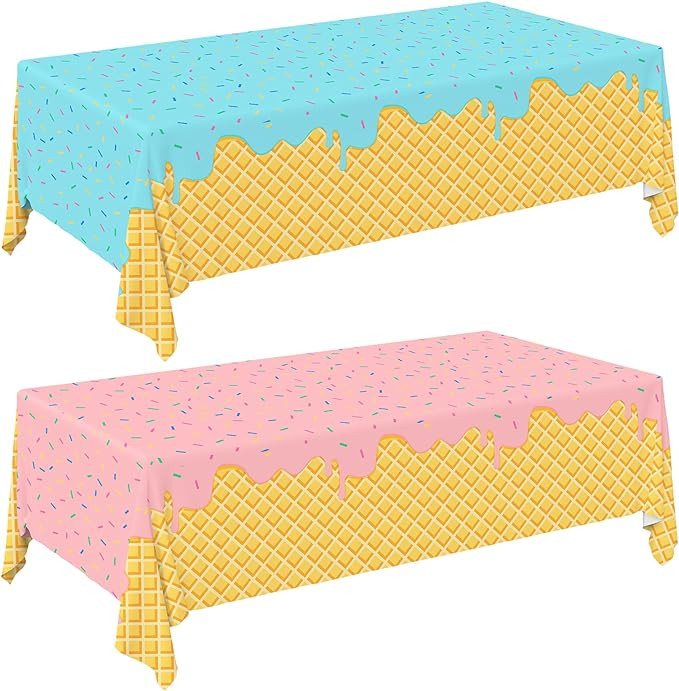 Ice Cream Party Supplies: 2-Pack Ice Cream Birthday Party Decorations,Disposable Plastic Tableclo... | Amazon (US)