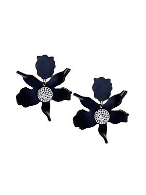 Lele Sadoughi Crystal Lily Clip-On Earrings - Black | Saks Fifth Avenue