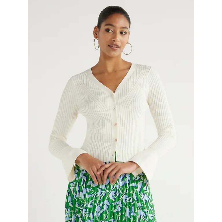 Scoop Women’s Ribbed Button Front Cardigan Sweater, Sizes XS-XXL | Walmart (US)