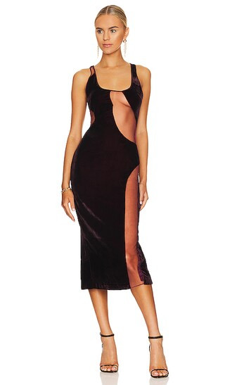 Arsha Midi Dress in Burgundy | Revolve Clothing (Global)