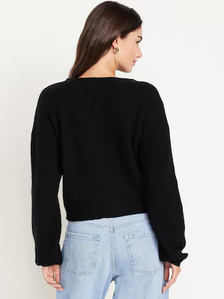 SoSoft V-Neck Bow-Front Cardigan Sweater | Old Navy (US)