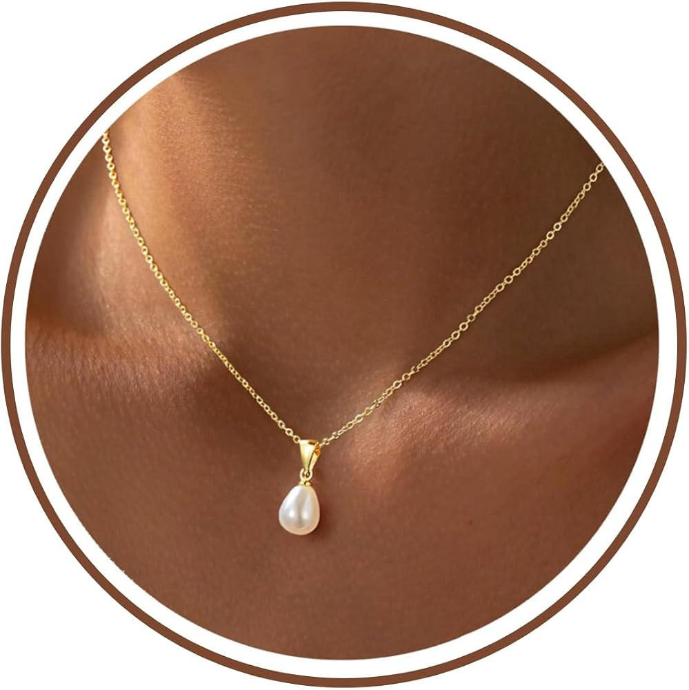 TINGN Kette Gold Farbe Damen 14 Karat Vergoldete Perlenkette Elegante Choker Kette mit Perlen Anh... | Amazon (DE)