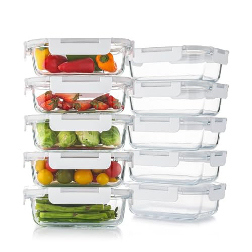 Cuiselect 10 Pack 22 Oz Glass Meal Prep Containers with Lids, Reusable Glass Food Storage Containers with Lids, Leak Proof, Microwave, Oven, Freezer and Dishwasher Safe (White) | Amazon (US)