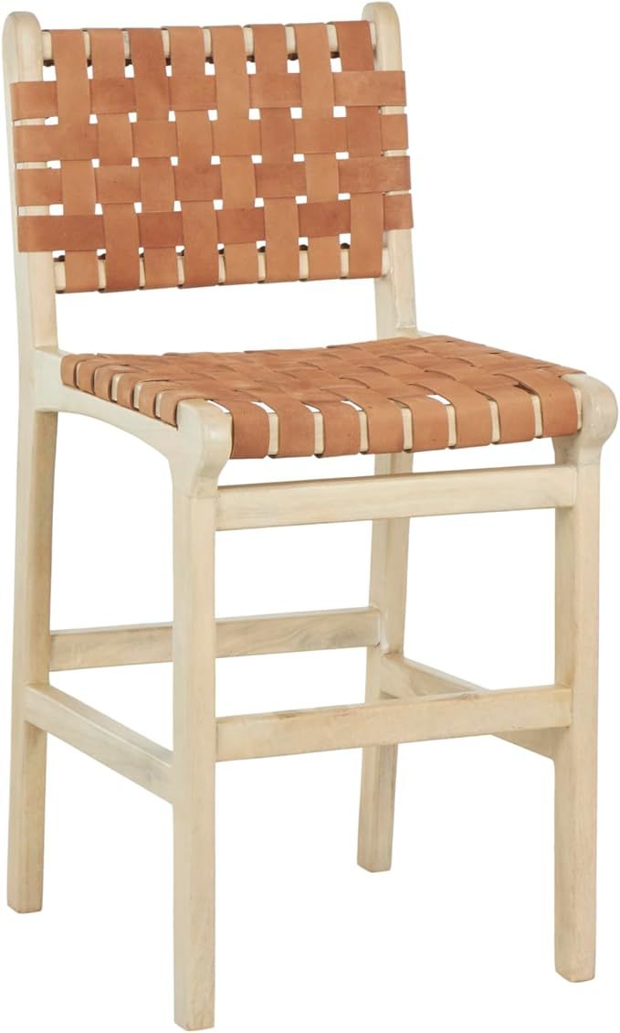 Deco 79 Mango Wood Handmade Woven Bar Stool with Light Brown Wood Frame with Backrest and Footres... | Amazon (US)