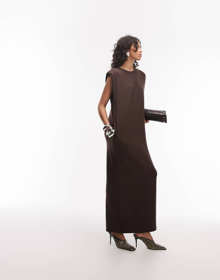 ASOS DESIGN longline t shirt maxi dress in chocolate-Brown | ASOS (Global)