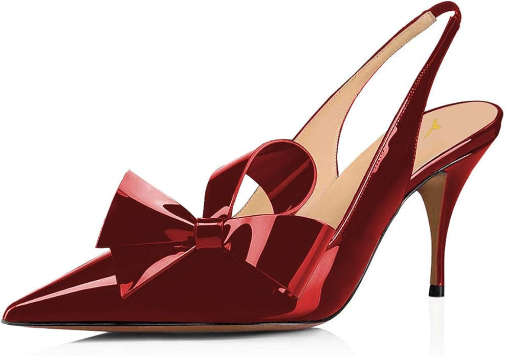 YDN Women Stiletto Mid Heel Pumps Bow Pointed Toe Slingback Slip on Sandals Dress Evening Prom Sh... | Amazon (US)