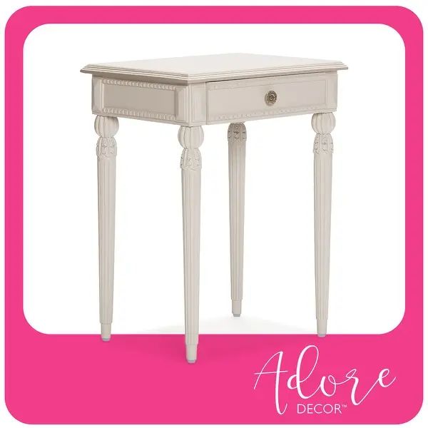 Adore Decor Rowan Side Table with Drawer, Creamy White | Bed Bath & Beyond