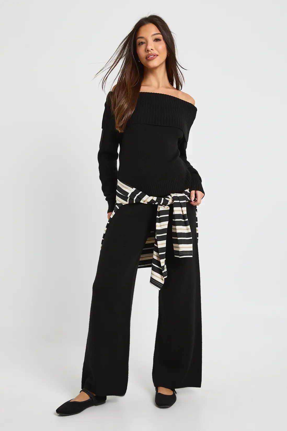 Chunky Knitted Bardot Jumper and Straight Leg Trouser Co-Ord | Boohoo.com (UK & IE)