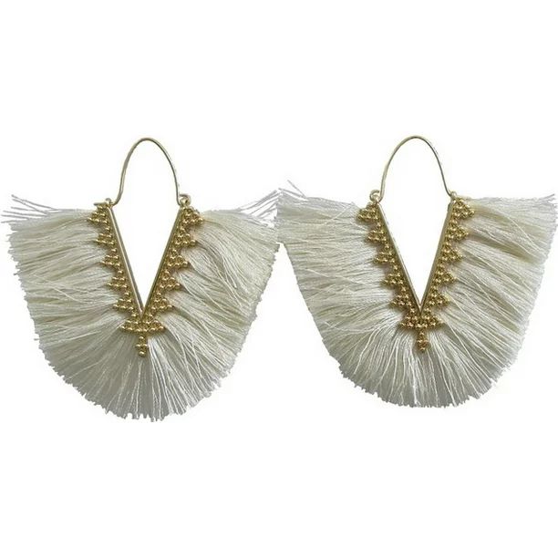 Time and Tru Winter White V Textured Fan Tassel Earring for Women | Walmart (US)