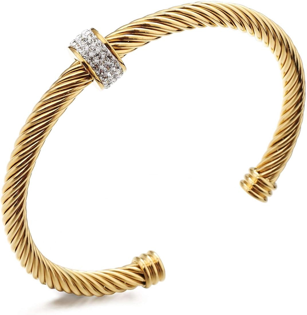 Cable Cuff Bracelets, Dorriss Stainless Steel Twisted Wire Composite Bracelet Bangles, Adjustable El | Amazon (US)