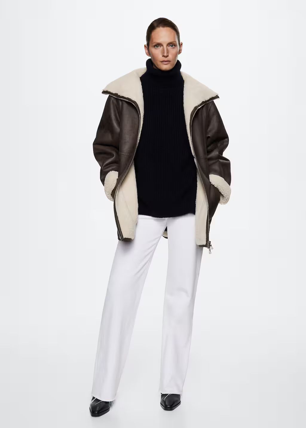 Faux shearling lining coat -  Women | Mango United Kingdom | MANGO (UK)