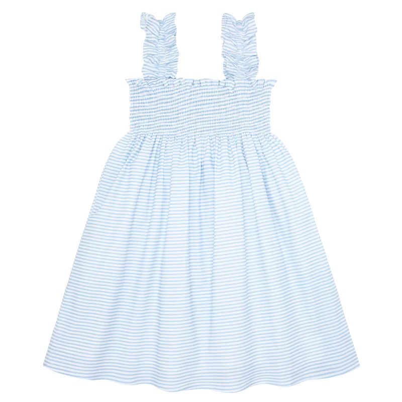 girls powder blue stripe smocked dress | minnow