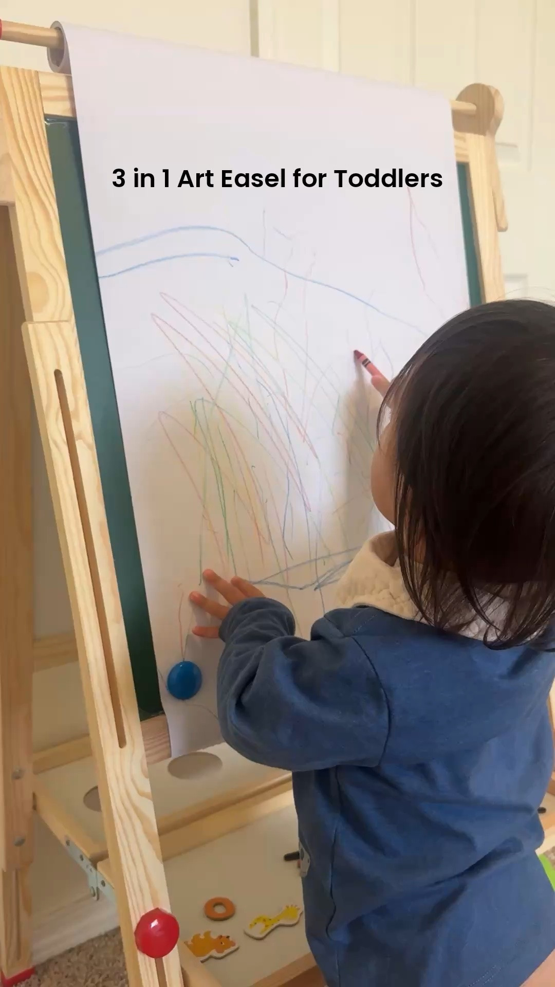 3 in 1 Art Easel for toddlers! The height is adjustable which is perfect for our growing boy. Comes with a roll of white paper, chalk board, and white board. Also has additional art supplies (chalk, white board markers, alphabet and numbered magnets, and more)

#LTKmomlife #LTKKids #LTKBaby