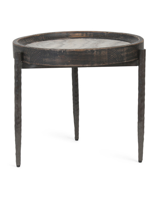 22in Travertine Reclaimed Pine Dakota End Table | TJ Maxx