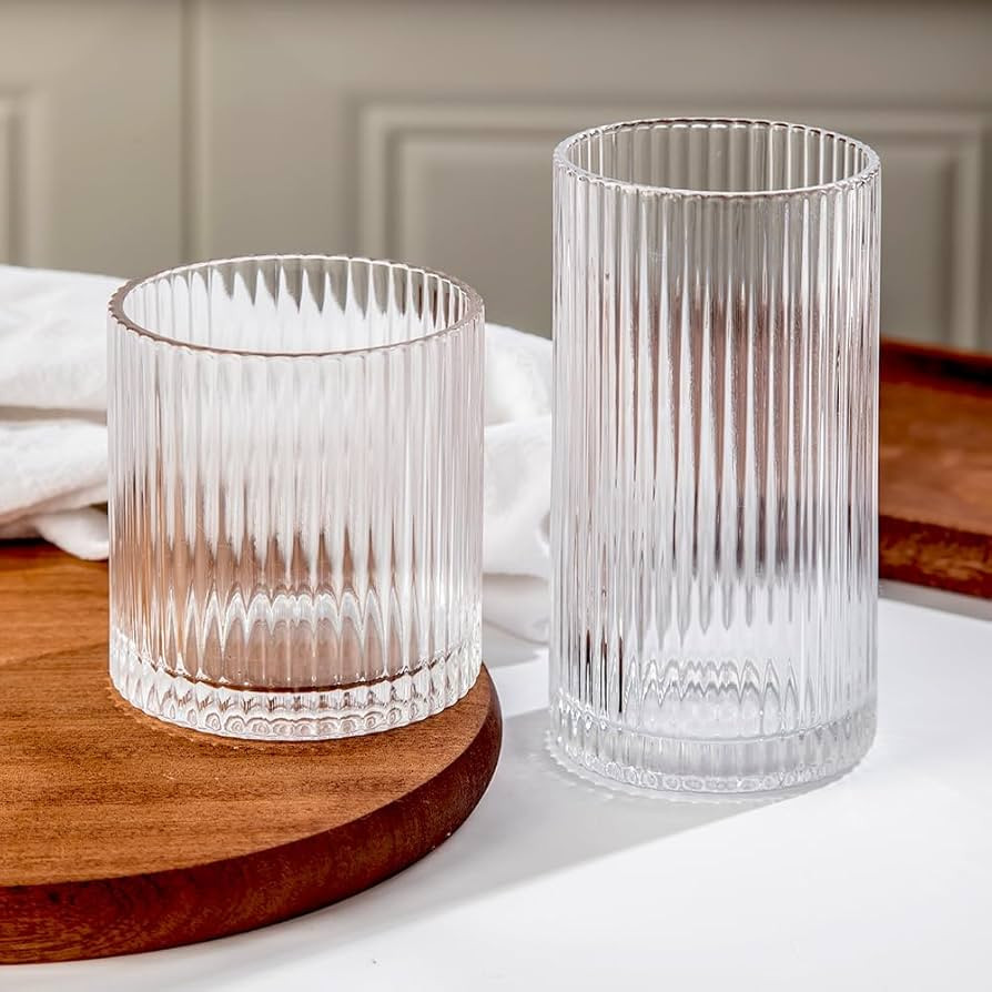 Ribbed Drinking Glasses 8pcs, 12oz and 10oz Glassware, Tumbler Glasses Cup Set for Wedding, Party... | Amazon (US)
