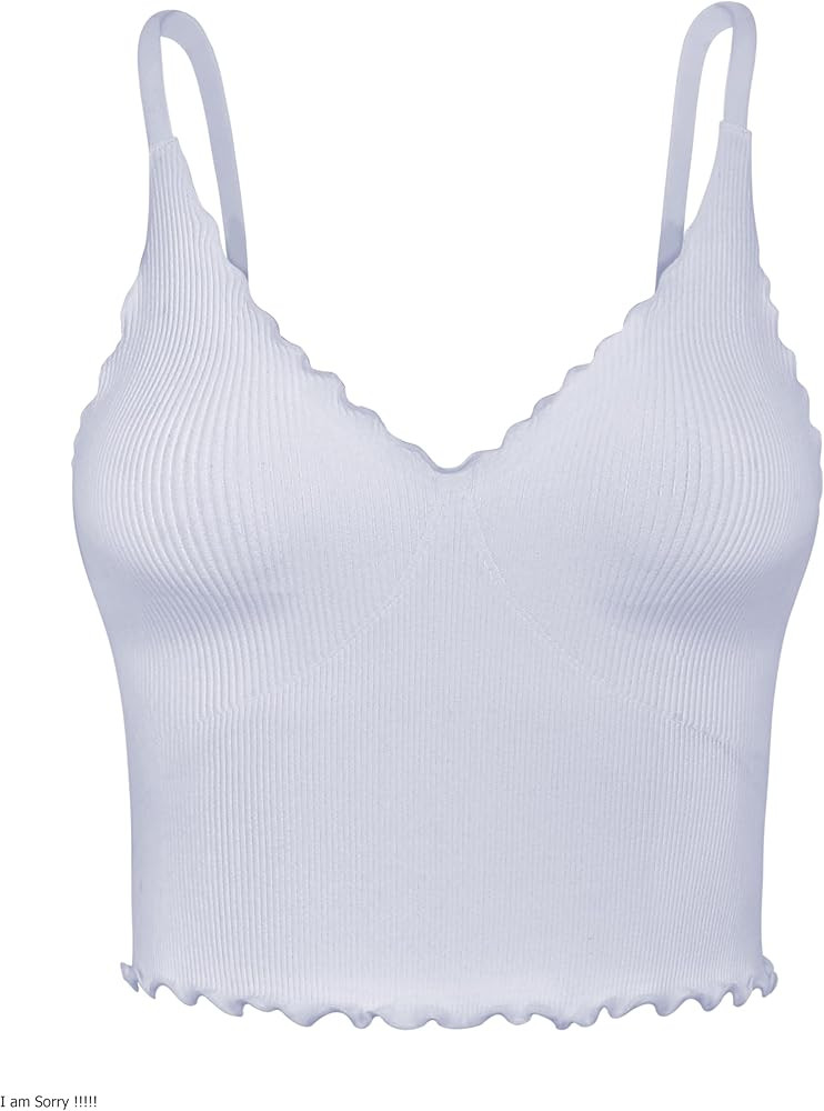 Sunzel Tank Top for Women, V Neck Seamless Ribbed Crop Camisole with Ruffles | Amazon (US)