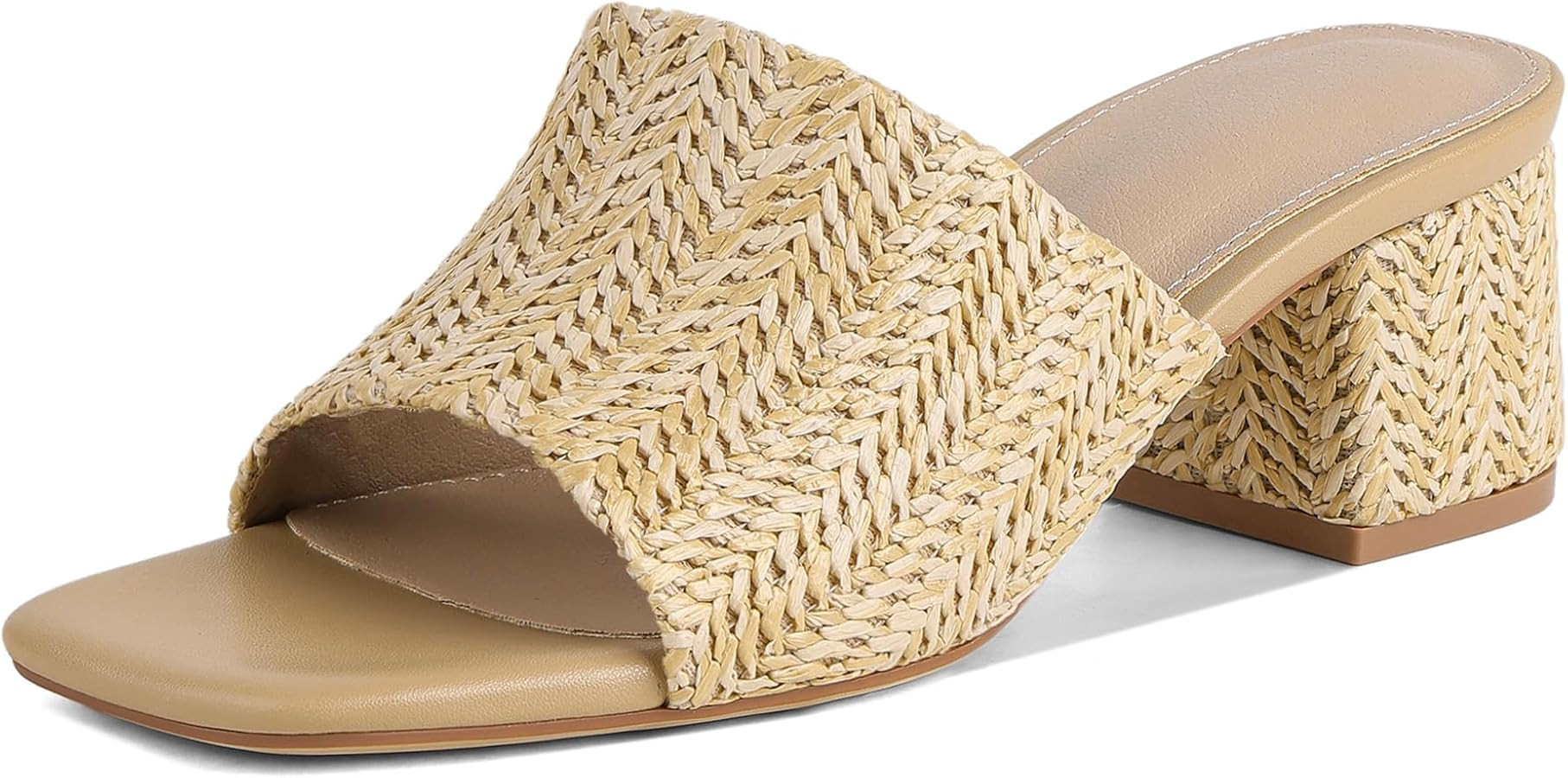 MeiLuSi Raffia Heeled Sandals for Women Chunky Block Heeled Mules Square Open Toe Summer Heels Va... | Amazon (US)