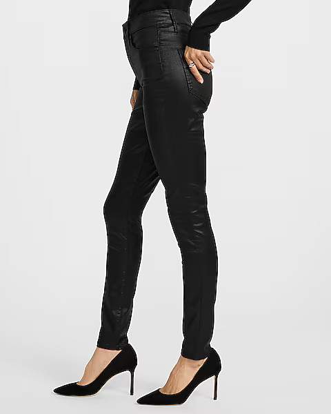 High Waisted Black Coated Skinny Jeans | Express