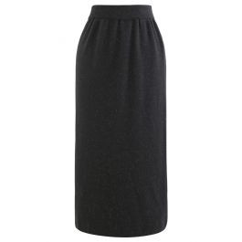 Metallic Thread Slit Back Rib Knit Skirt in Smoke | Chicwish